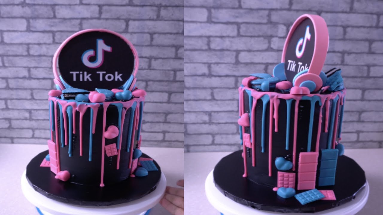 Cake decoration| How to Make TikTok Cake| Birthday cake design idea with  black buttercream at home - YouTube